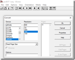 GSview Konvertierungseinstellungen